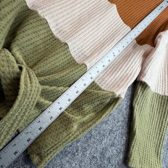 Hayden Women 1XL Colorblock Waffle Knit Tie Front Long Sleeve Top NWT - Picture 5 of 9